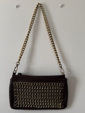 Zara chain and leather zip purse clutch